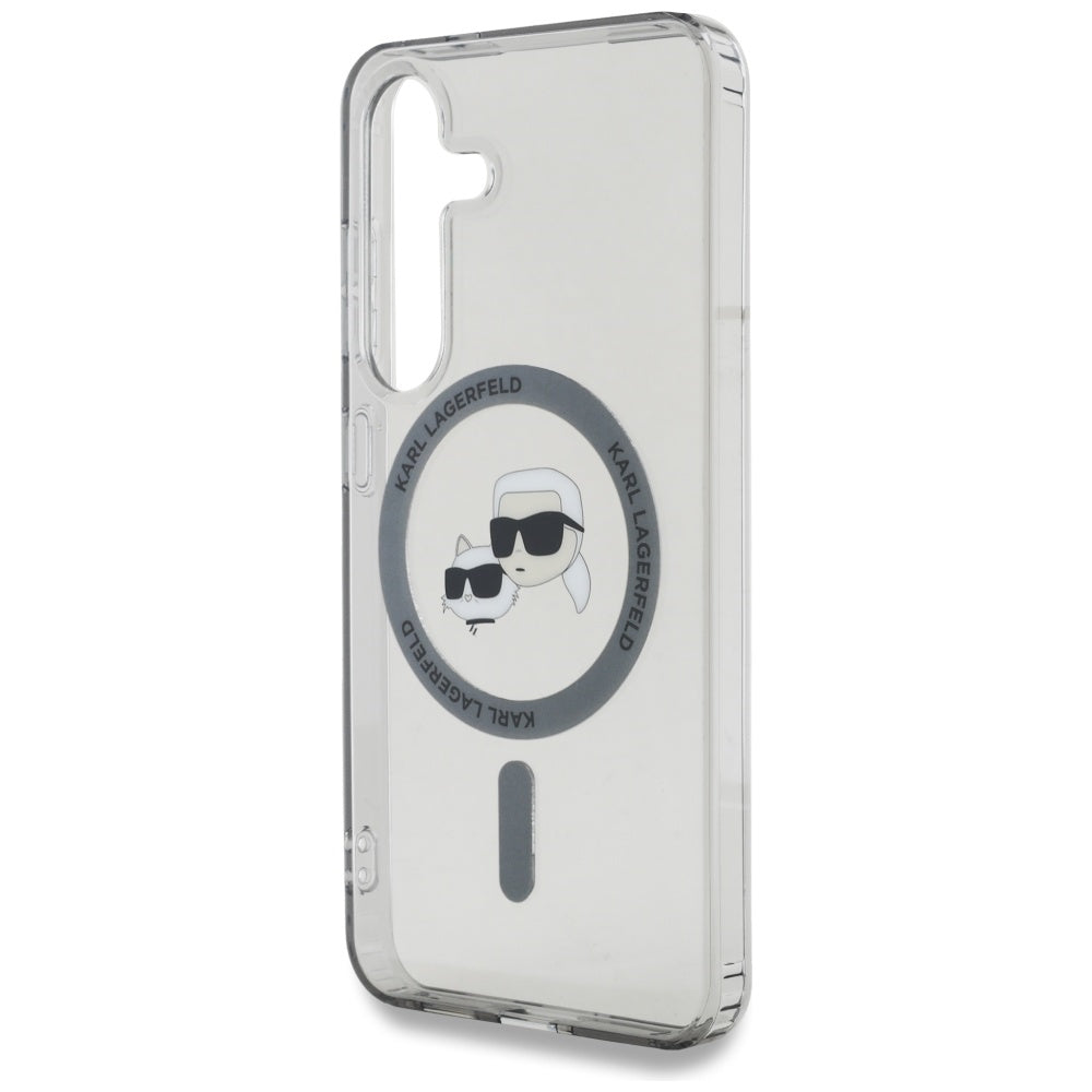 Capa MagSafe para Samsung Galaxy S25 S931, Karl Lagerfeld, IML Metal Karl & Choupette's Heads, Preta.