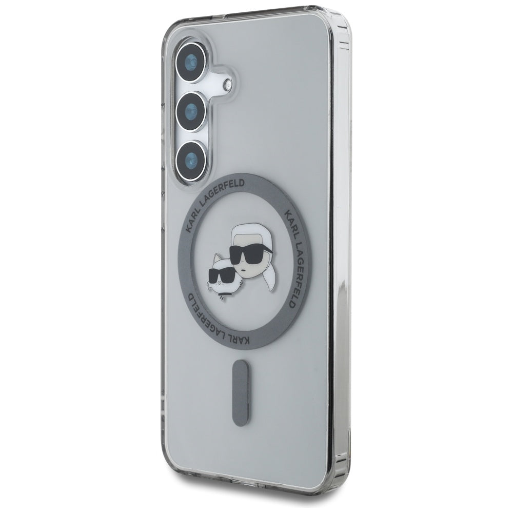 Capa MagSafe para Samsung Galaxy S25 S931, Karl Lagerfeld, IML Metal Karl & Choupette's Heads, Preta.
