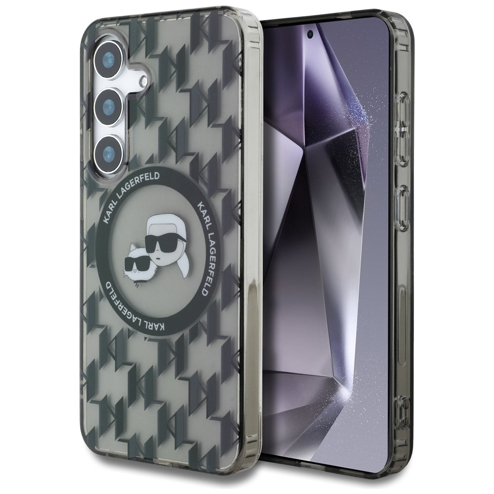 Capa MagSafe para Samsung Galaxy S25 S931, Karl Lagerfeld, IML Monogram Karl & Choupette's Heads, Preta.