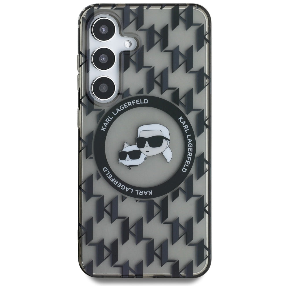 Capa MagSafe para Samsung Galaxy S25 S931, Karl Lagerfeld, IML Monogram Karl & Choupette's Heads, Preta.