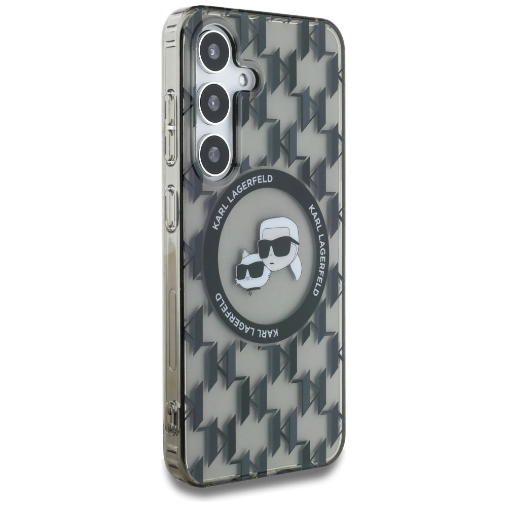 Capa MagSafe para Samsung Galaxy S25 S931, Karl Lagerfeld, IML Monogram Karl & Choupette's Heads, Preta.