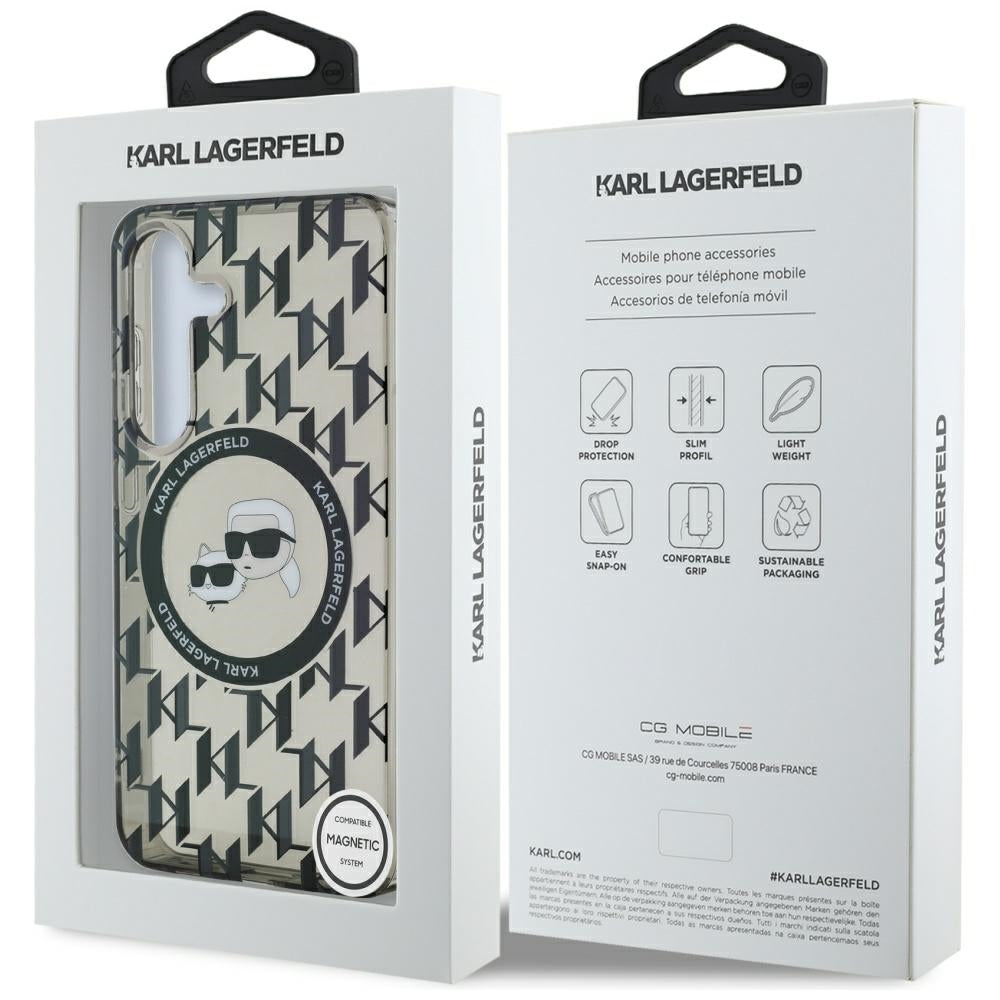 Capa MagSafe para Samsung Galaxy S25 S931, Karl Lagerfeld, IML Monogram Karl & Choupette's Heads, Preta.