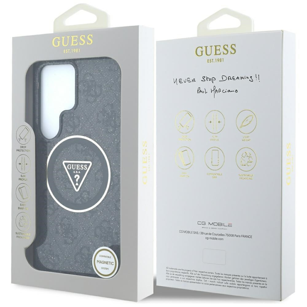 Capa MagSafe para Samsung Galaxy S25 Ultra S938, Guess, IML Glitter 4G Circle Triangle, Preta