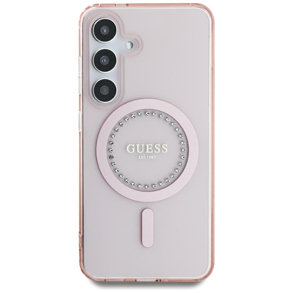 MagSafe Case for Samsung Galaxy S25 S931, Guess, IML Rhinestone, Pink