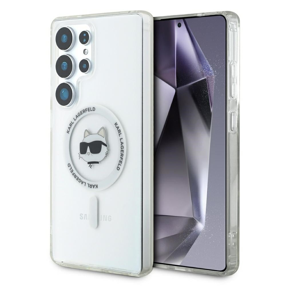 Capa MagSafe para Samsung Galaxy S25 Ultra S938, Karl Lagerfeld, IML Choupette's Head, Branca.