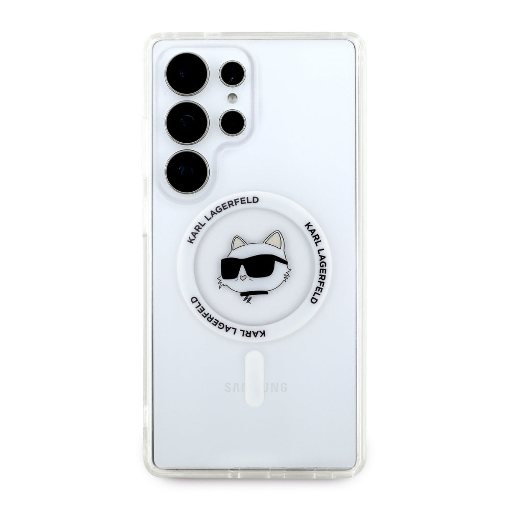 Capa MagSafe para Samsung Galaxy S25 Ultra S938, Karl Lagerfeld, IML Choupette's Head, Branca.