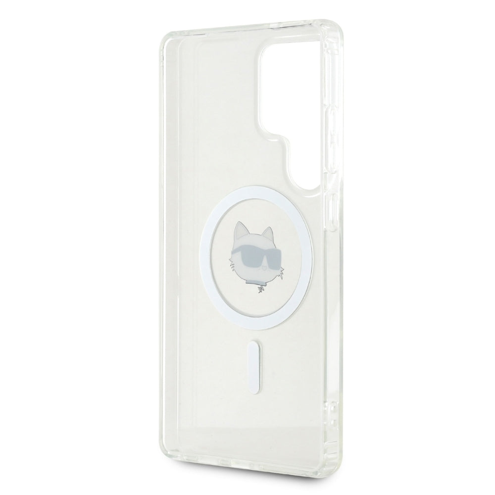 Capa MagSafe para Samsung Galaxy S25 Ultra S938, Karl Lagerfeld, IML Choupette's Head, Branca.