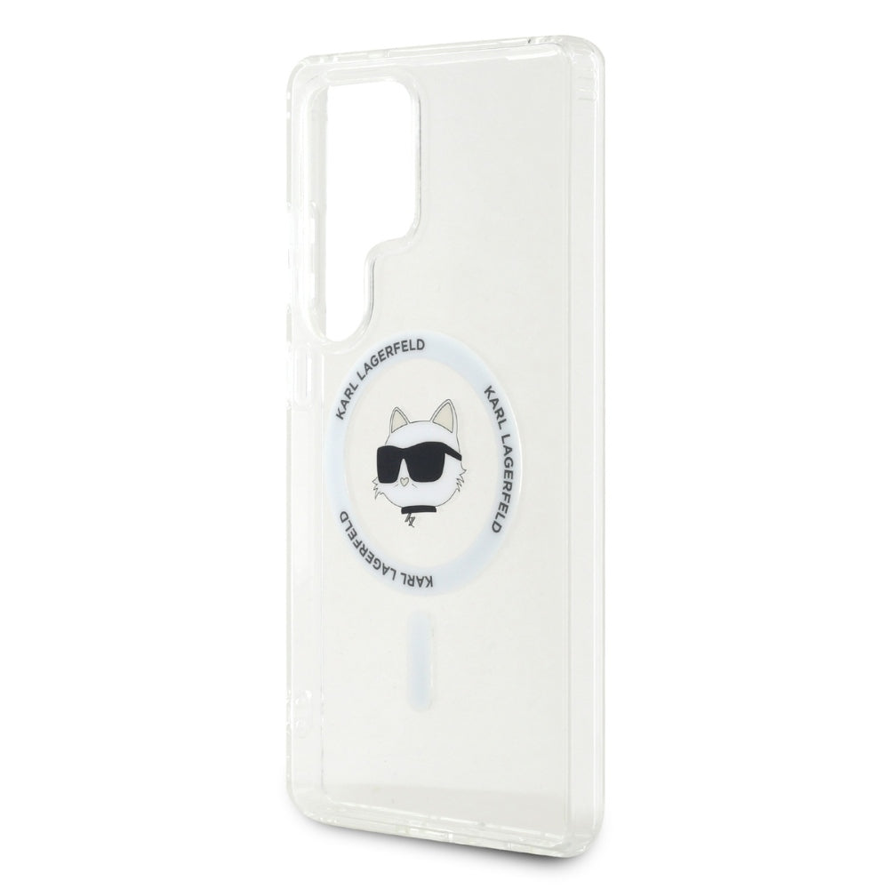 Capa MagSafe para Samsung Galaxy S25 Ultra S938, Karl Lagerfeld, IML Choupette's Head, Branca.