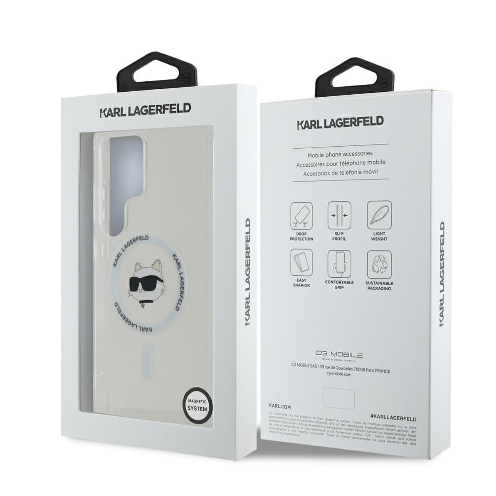 Capa MagSafe para Samsung Galaxy S25 Ultra S938, Karl Lagerfeld, IML Choupette's Head, Branca.
