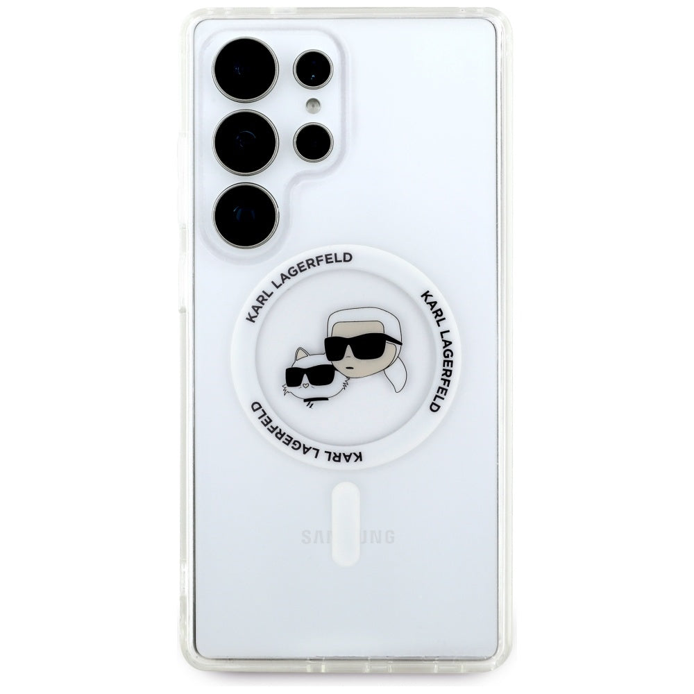Capa MagSafe para Samsung Galaxy S25 Ultra S938, Karl Lagerfeld, IML Metal Karl & Choupette's Heads, Branca.