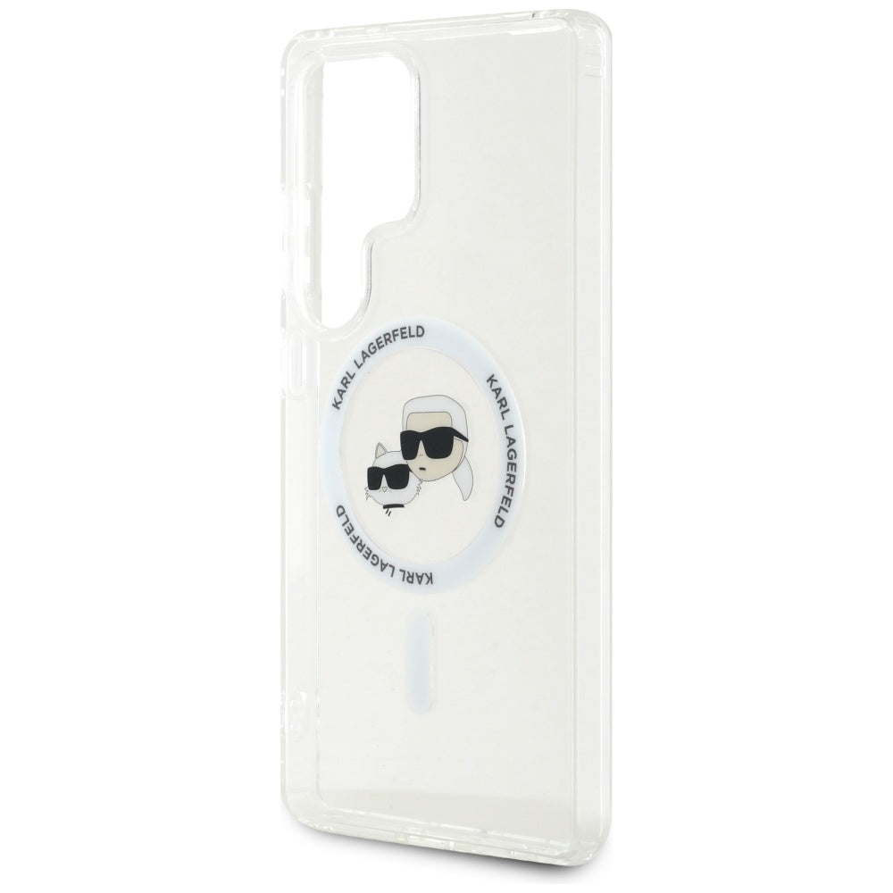 Capa MagSafe para Samsung Galaxy S25 Ultra S938, Karl Lagerfeld, IML Metal Karl & Choupette's Heads, Branca.