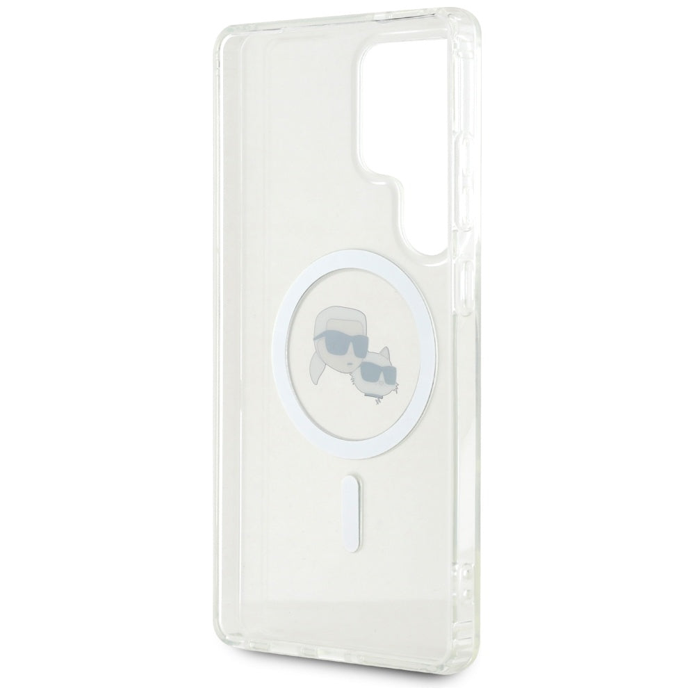 Capa MagSafe para Samsung Galaxy S25 Ultra S938, Karl Lagerfeld, IML Metal Karl & Choupette's Heads, Branca.
