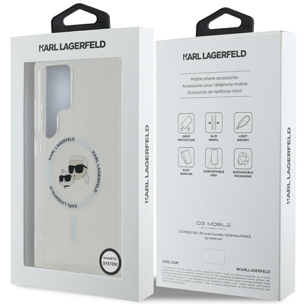 Capa MagSafe para Samsung Galaxy S25 Ultra S938, Karl Lagerfeld, IML Metal Karl & Choupette's Heads, Branca.