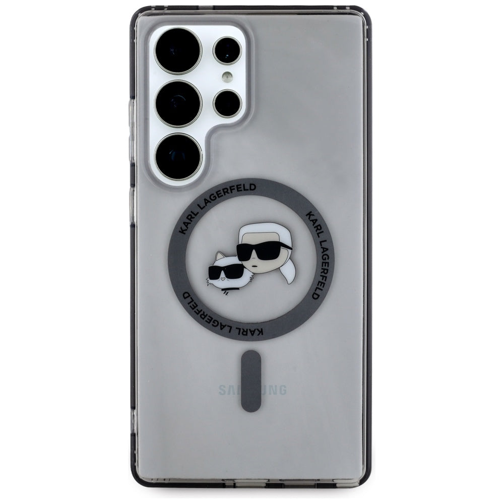 Capa MagSafe para Samsung Galaxy S25 Ultra S938, Karl Lagerfeld, IML Metal Karl & Choupette's Heads, Preta.