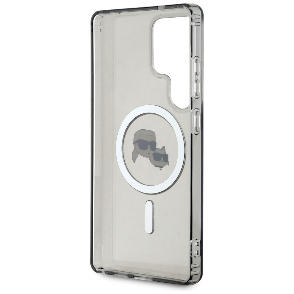 Capa MagSafe para Samsung Galaxy S25 Ultra S938, Karl Lagerfeld, IML Metal Karl & Choupette's Heads, Preta.
