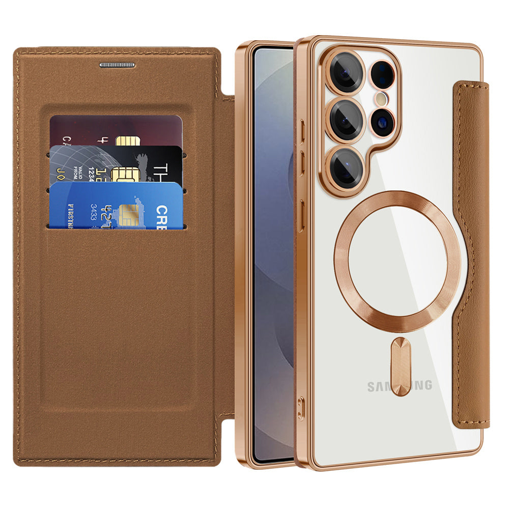 Capa MagSafe para Samsung Galaxy S25 Ultra S938, Techsuit, SmartMag Book, Castanha