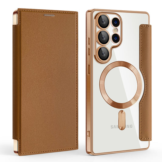 Capa MagSafe para Samsung Galaxy S25 Ultra S938, Techsuit, SmartMag Book, Castanha