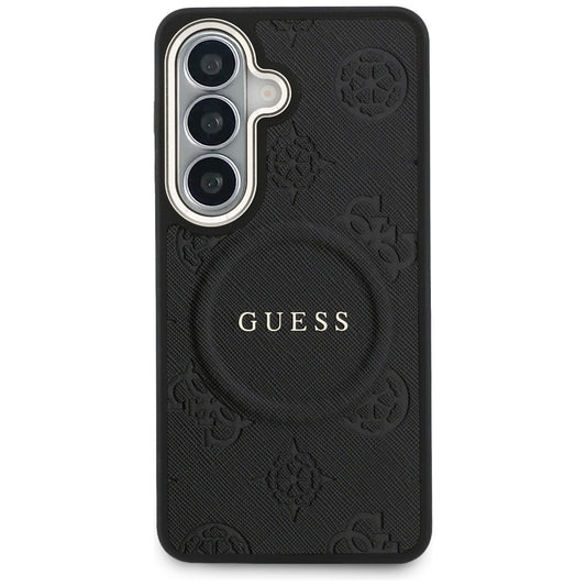 Capa MagSafe para Samsung Galaxy S26 Plus S947, GUESS, Saffiano Peony Embossed Ring, Preta
