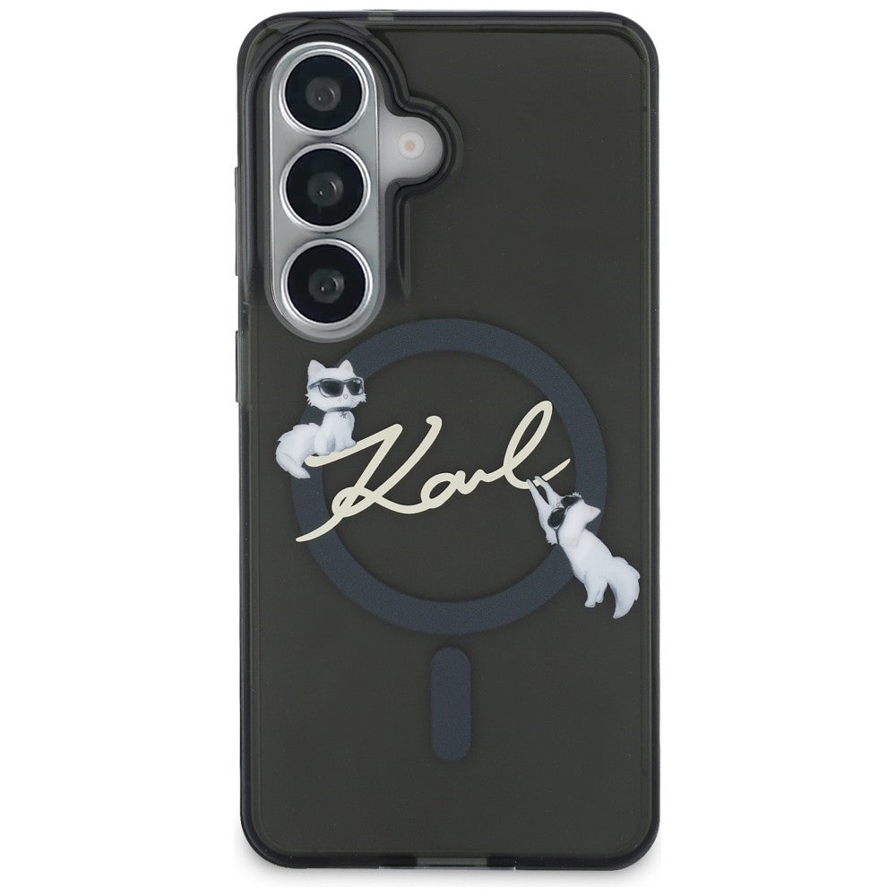 Capa MagSafe para Samsung Galaxy S26 Plus S947, Karl Lagerfeld, IML Choupette Karl Script Logo, Preta