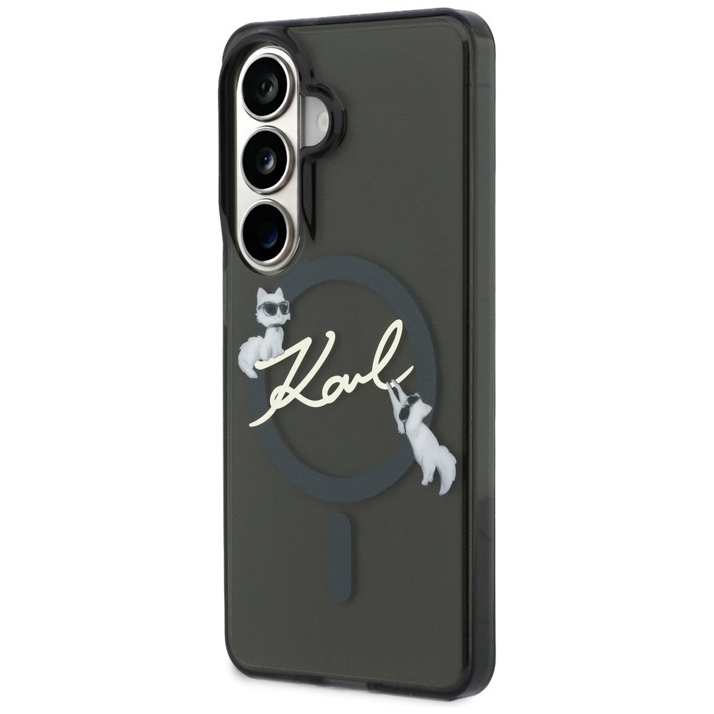 Capa MagSafe para Samsung Galaxy S26 Plus S947, Karl Lagerfeld, IML Choupette Karl Script Logo, Preta