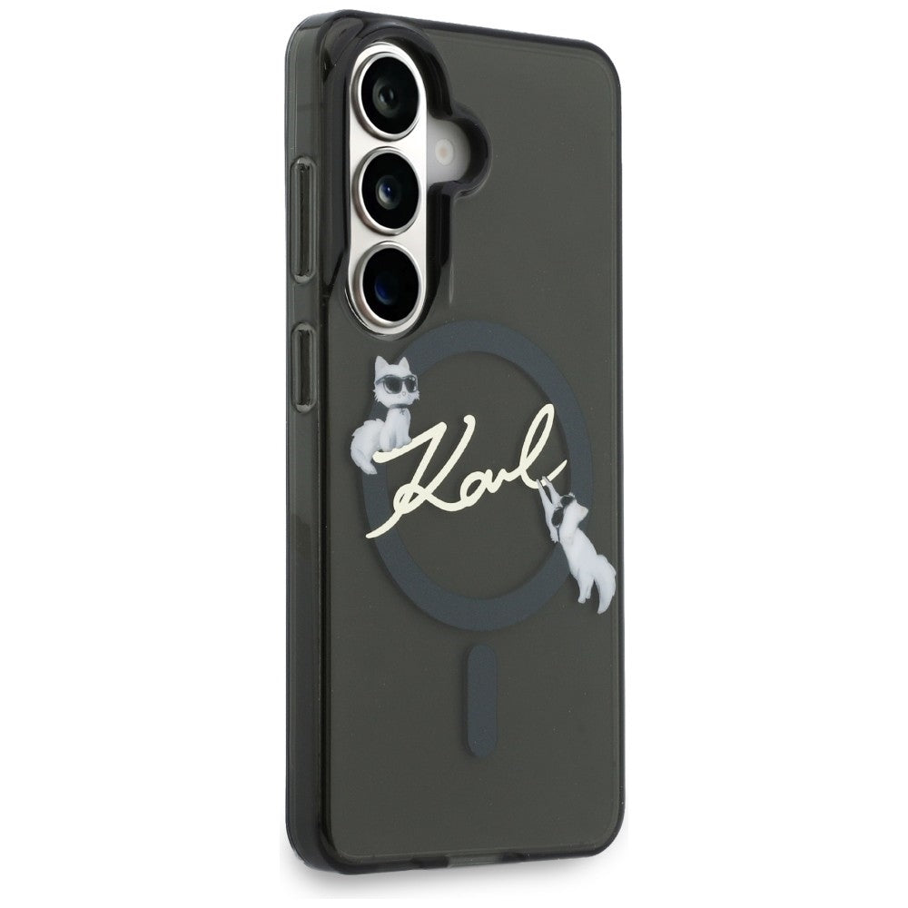 Capa MagSafe para Samsung Galaxy S26 Plus S947, Karl Lagerfeld, IML Choupette Karl Script Logo, Preta