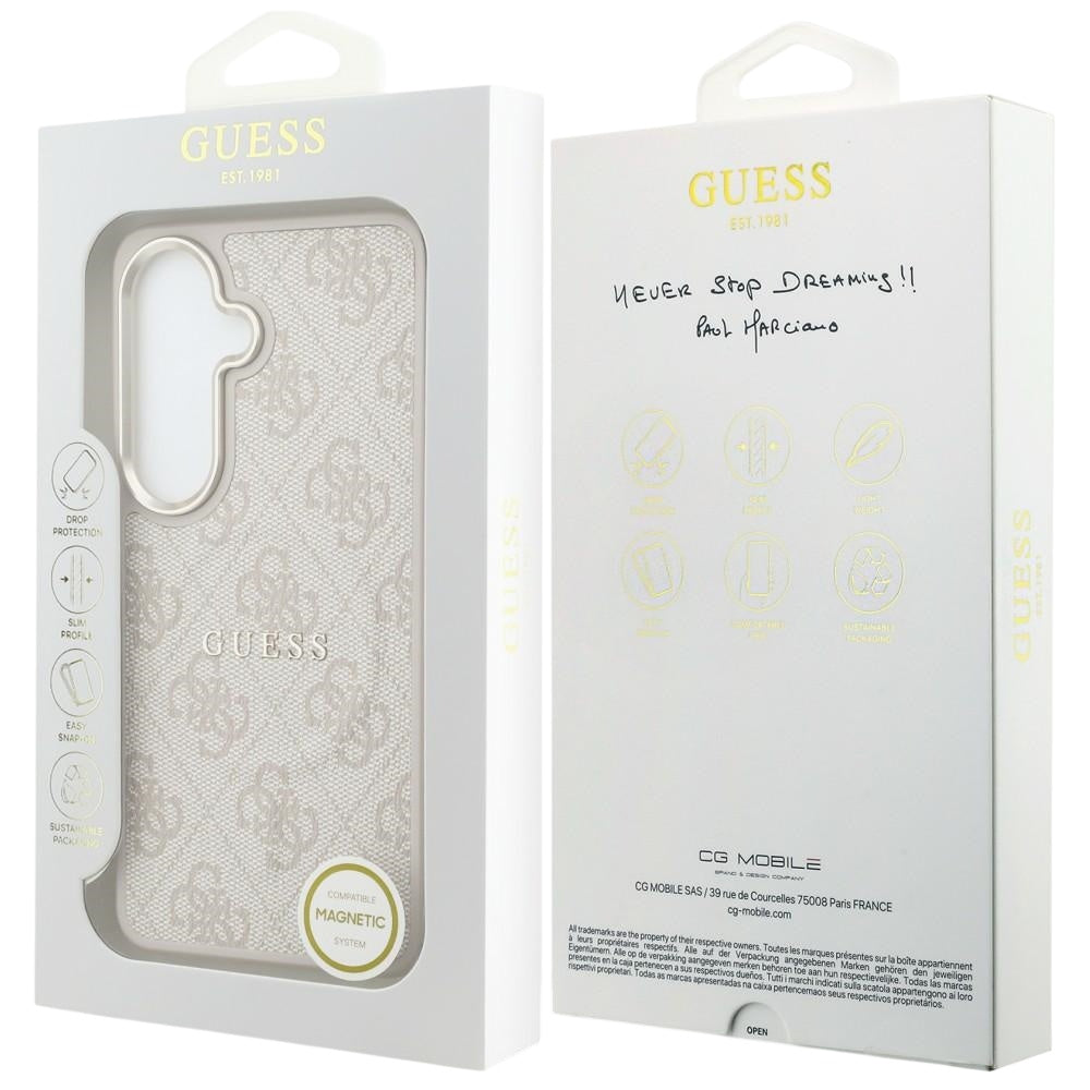 Capa MagSafe para Samsung Galaxy S26 S942, Guess, 4G Embossed Ring, Rosa