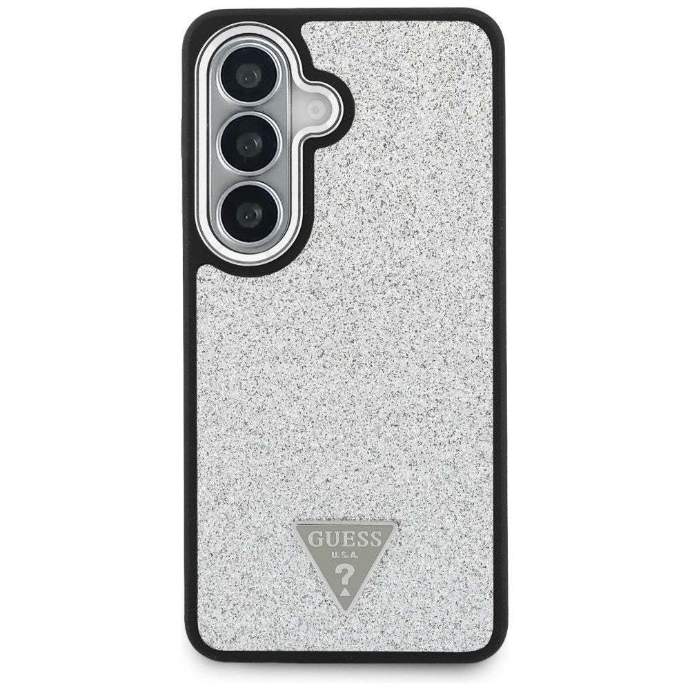 Capa MagSafe para Samsung Galaxy S26 S942, Guess, Logótipo Triângulo com Brilho Fixo, Prateada