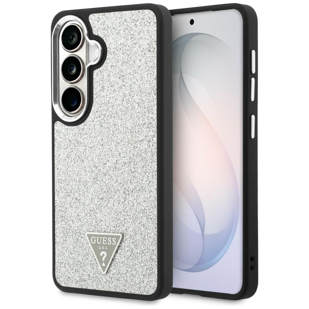 Capa MagSafe para Samsung Galaxy S26 S942, Guess, Logótipo Triângulo com Brilho Fixo, Prateada