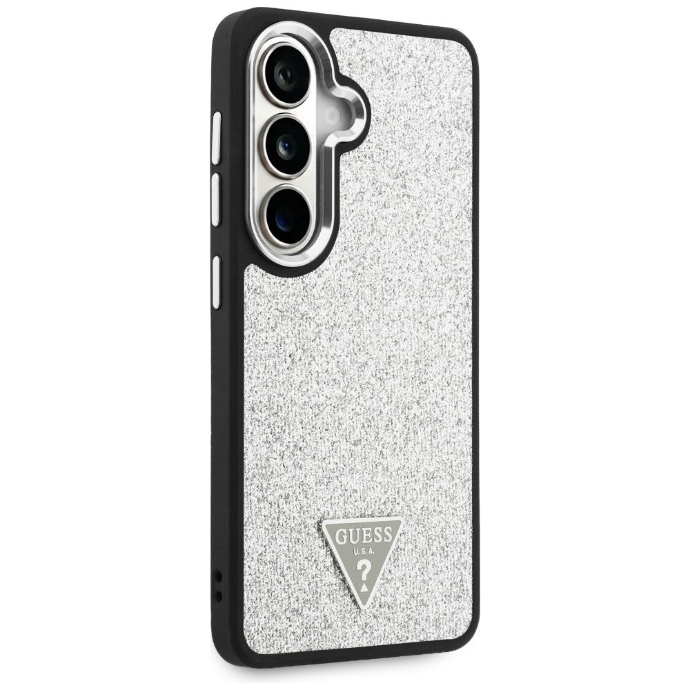Capa MagSafe para Samsung Galaxy S26 S942, Guess, Logótipo Triângulo com Brilho Fixo, Prateada