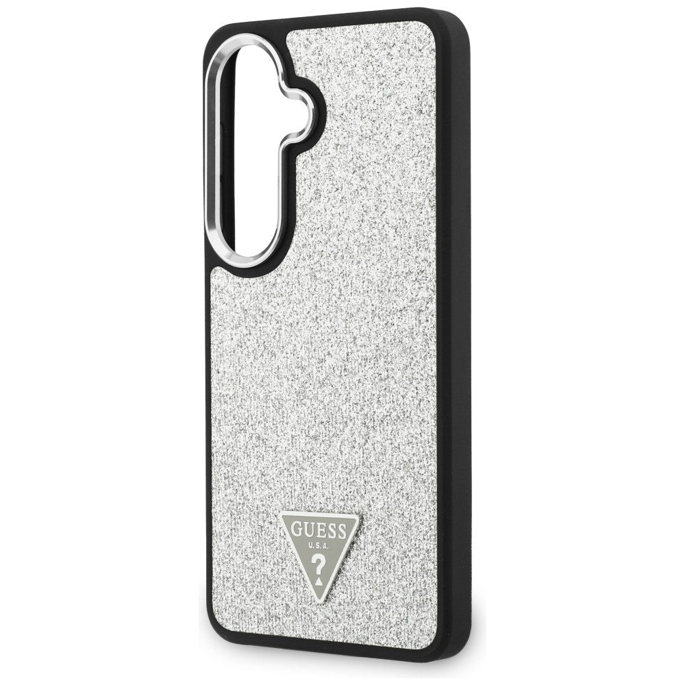 Capa MagSafe para Samsung Galaxy S26 S942, Guess, Logótipo Triângulo com Brilho Fixo, Prateada