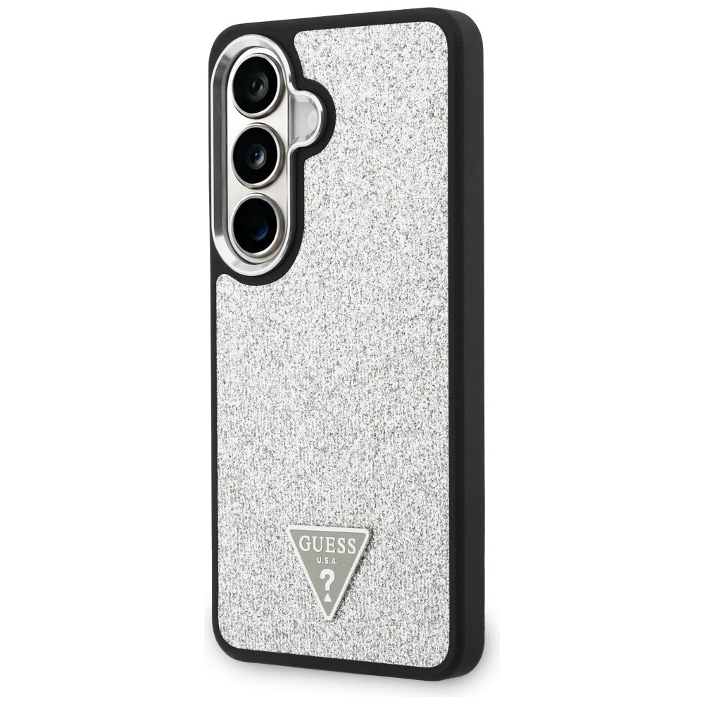 Capa MagSafe para Samsung Galaxy S26 S942, Guess, Logótipo Triângulo com Brilho Fixo, Prateada