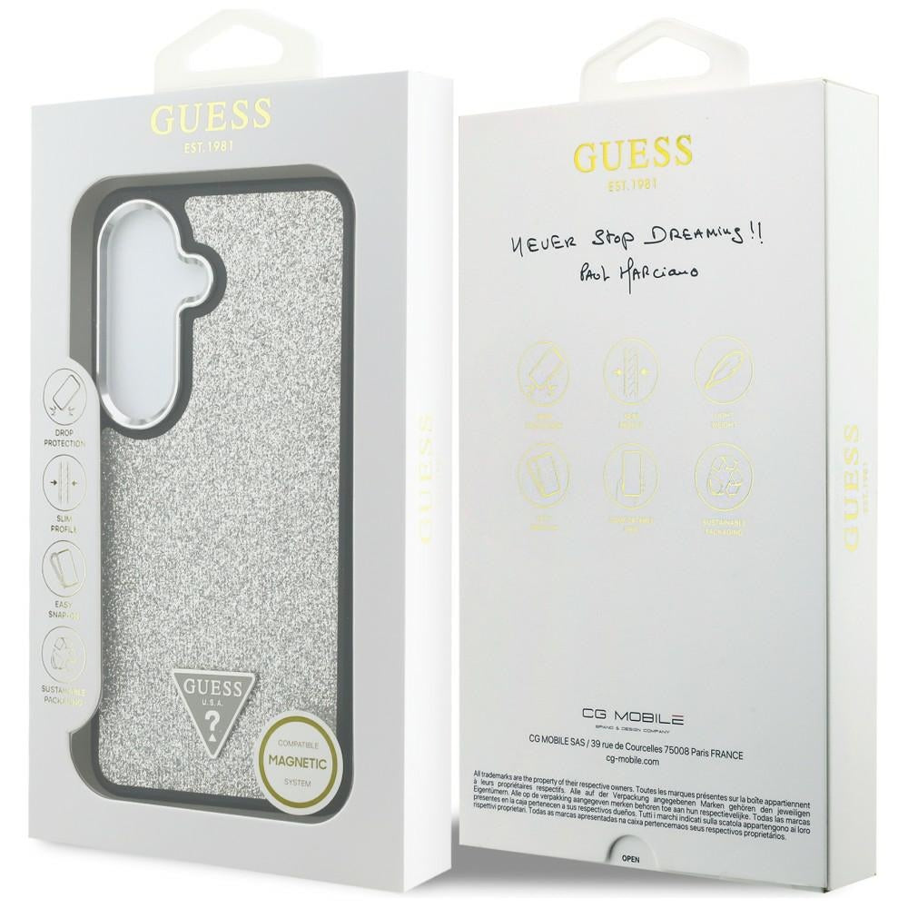 Capa MagSafe para Samsung Galaxy S26 S942, Guess, Logótipo Triângulo com Brilho Fixo, Prateada
