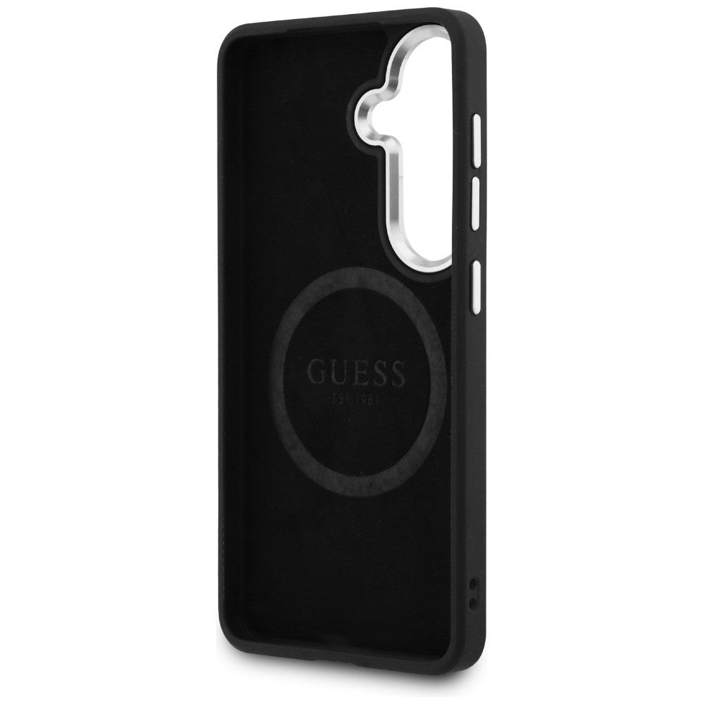 Capa MagSafe para Samsung Galaxy S26 S942, Guess, Logótipo Triângulo com Brilho Fixo, Prateada