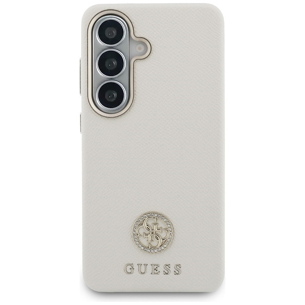 Capa MagSafe para Samsung Galaxy S26 S942, Guess, Rhinestone Round Logo, Bege