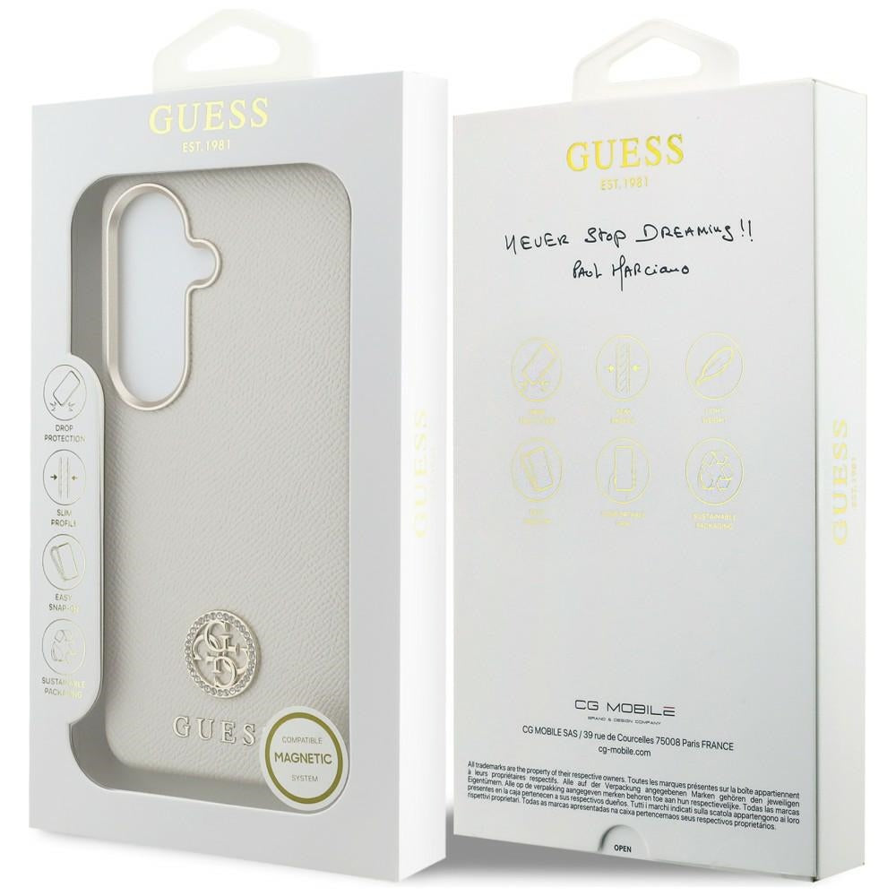 Capa MagSafe para Samsung Galaxy S26 S942, Guess, Rhinestone Round Logo, Bege