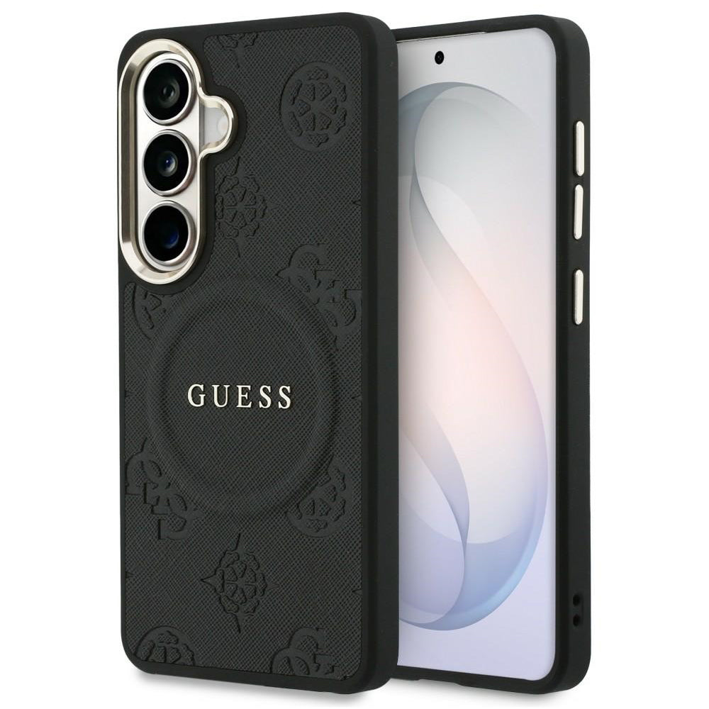 Capa MagSafe para Samsung Galaxy S26 S942, Guess, Saffiano Peony Embossed Ring, Preta