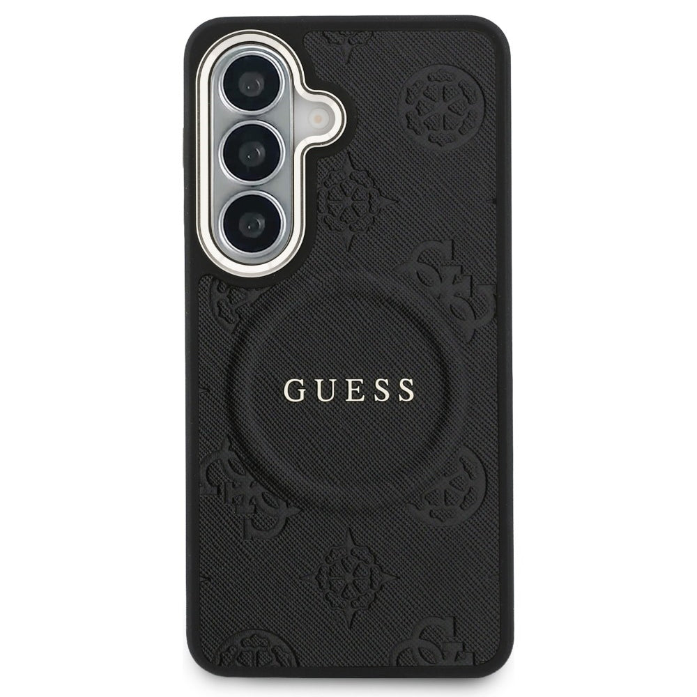 Capa MagSafe para Samsung Galaxy S26 S942, Guess, Saffiano Peony Embossed Ring, Preta