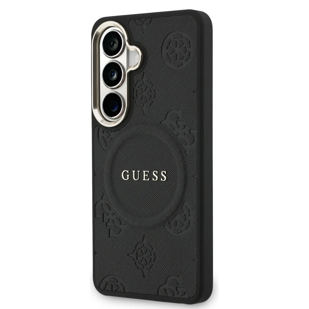 Capa MagSafe para Samsung Galaxy S26 S942, Guess, Saffiano Peony Embossed Ring, Preta