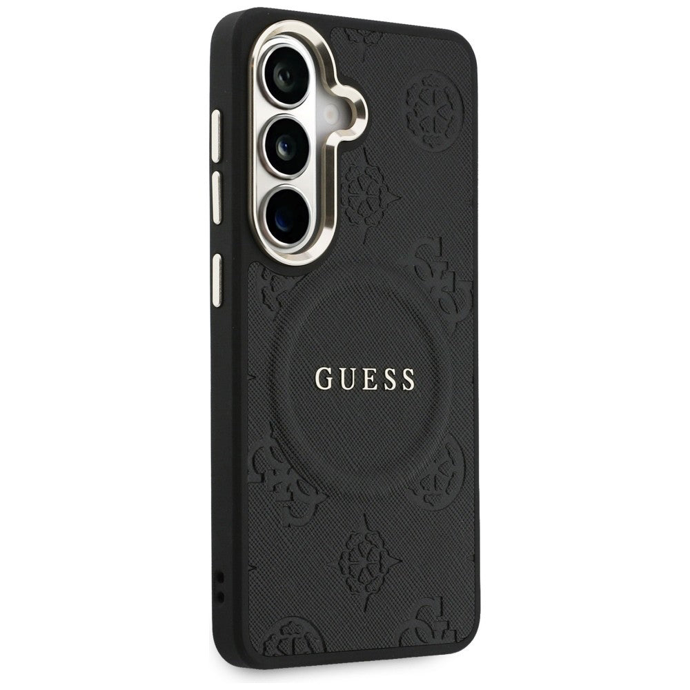 Capa MagSafe para Samsung Galaxy S26 S942, Guess, Saffiano Peony Embossed Ring, Preta