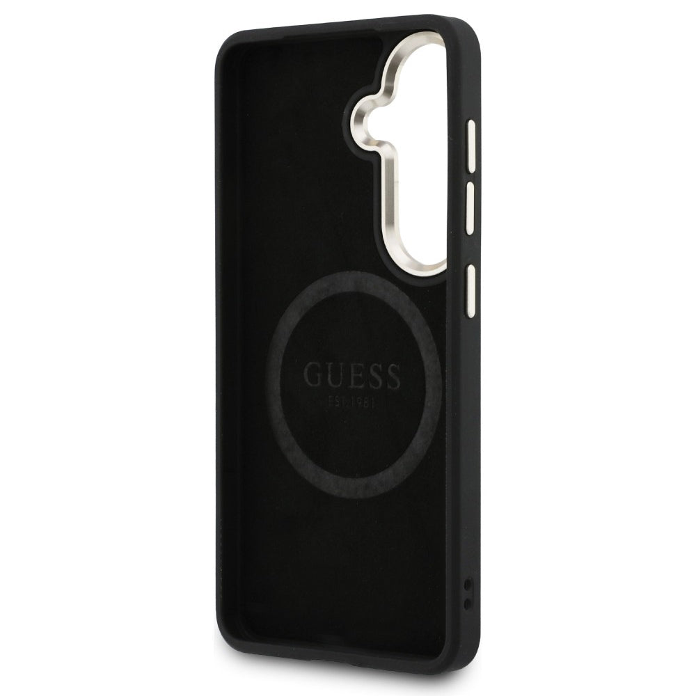 Capa MagSafe para Samsung Galaxy S26 S942, Guess, Saffiano Peony Embossed Ring, Preta