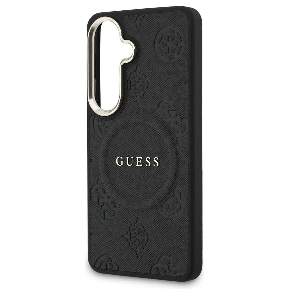 Capa MagSafe para Samsung Galaxy S26 S942, Guess, Saffiano Peony Embossed Ring, Preta