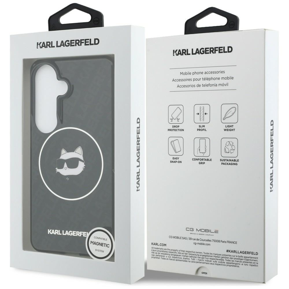 Capa MagSafe para Samsung Galaxy S26 S942, Karl Lagerfeld, IML Choupette Head on KL Repeated Logo, Preta