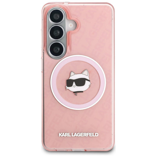 Capa MagSafe para Samsung Galaxy S26 S942, Karl Lagerfeld, IML Choupette Head on KL Repeated Logo, Rosa