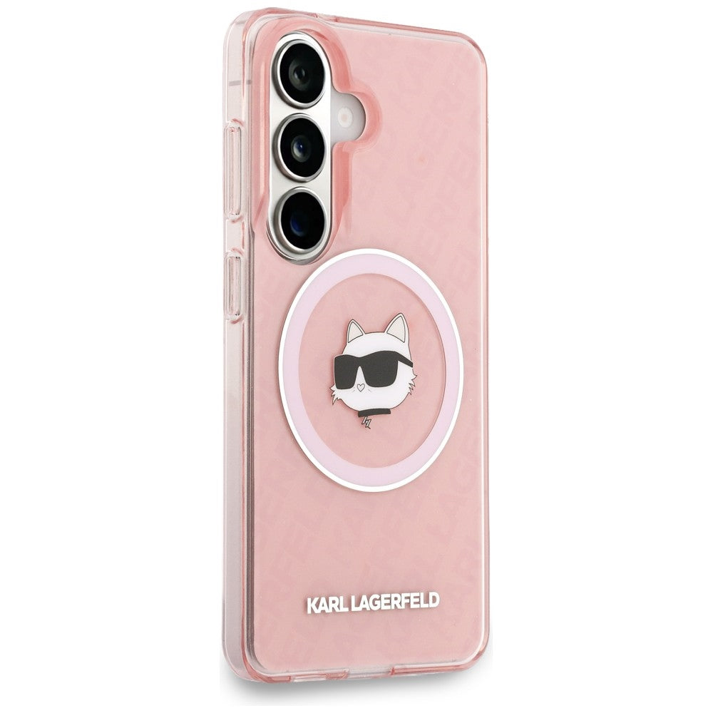 Capa MagSafe para Samsung Galaxy S26 S942, Karl Lagerfeld, IML Choupette Head on KL Repeated Logo, Rosa