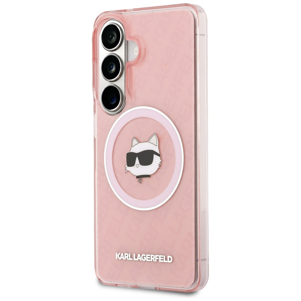 Capa MagSafe para Samsung Galaxy S26 S942, Karl Lagerfeld, IML Choupette Head on KL Repeated Logo, Rosa