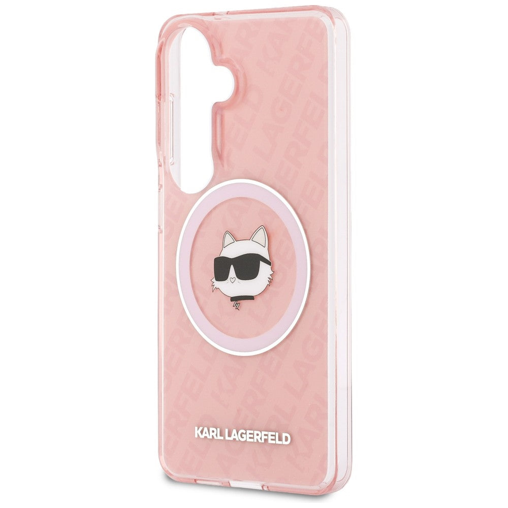 Capa MagSafe para Samsung Galaxy S26 S942, Karl Lagerfeld, IML Choupette Head on KL Repeated Logo, Rosa