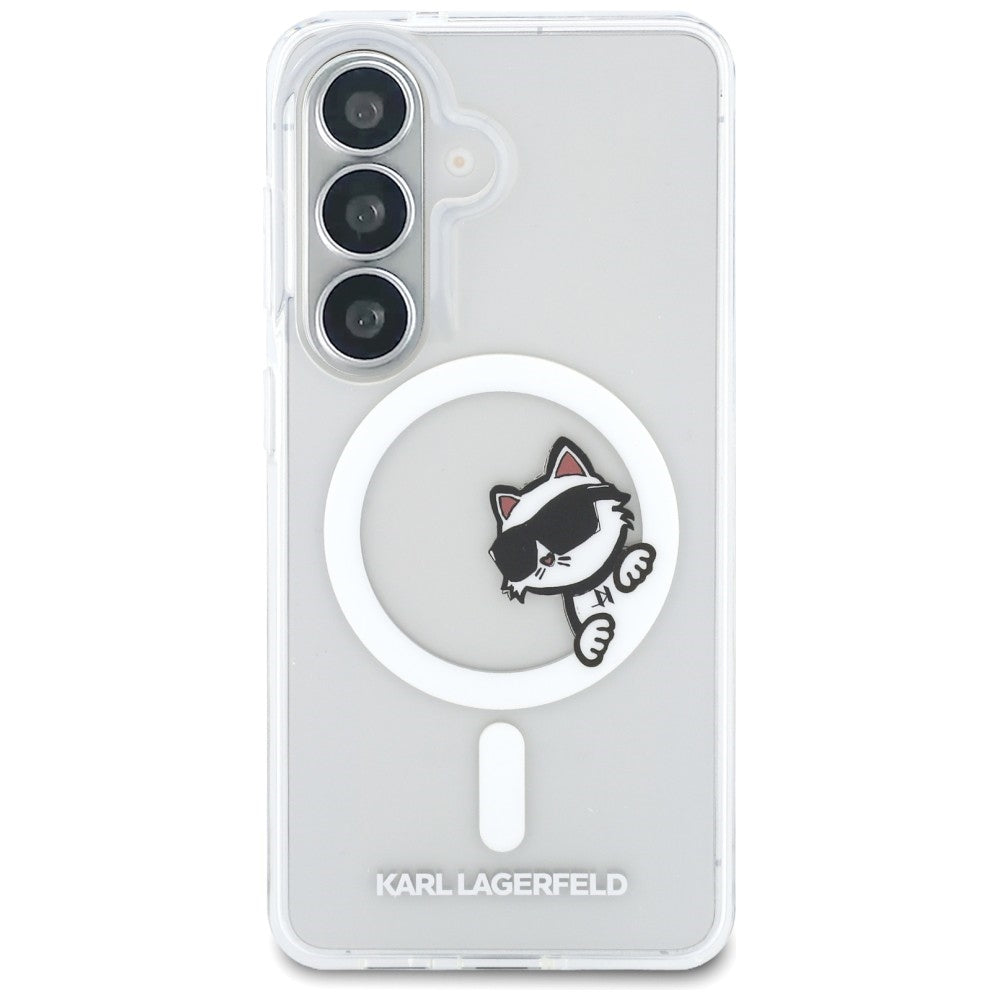 Capa MagSafe para Samsung Galaxy S26 S942, Karl Lagerfeld, IML Choupette Peekaboo Logo, Branca