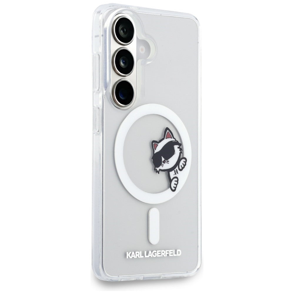 Capa MagSafe para Samsung Galaxy S26 S942, Karl Lagerfeld, IML Choupette Peekaboo Logo, Branca