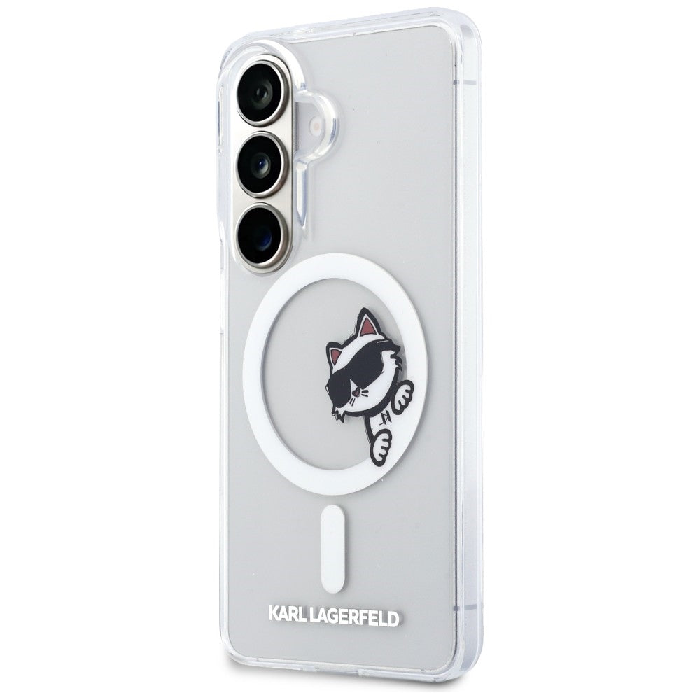 Capa MagSafe para Samsung Galaxy S26 S942, Karl Lagerfeld, IML Choupette Peekaboo Logo, Branca