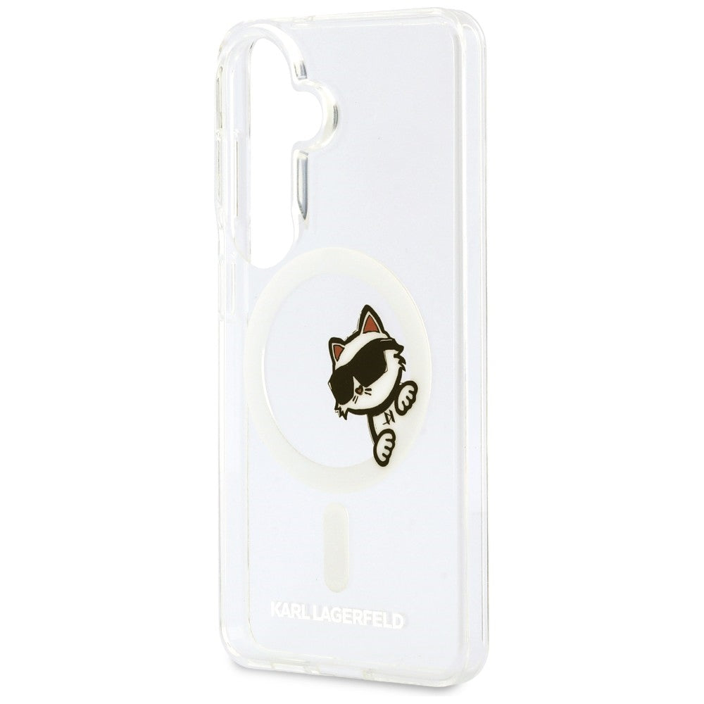 Capa MagSafe para Samsung Galaxy S26 S942, Karl Lagerfeld, IML Choupette Peekaboo Logo, Branca